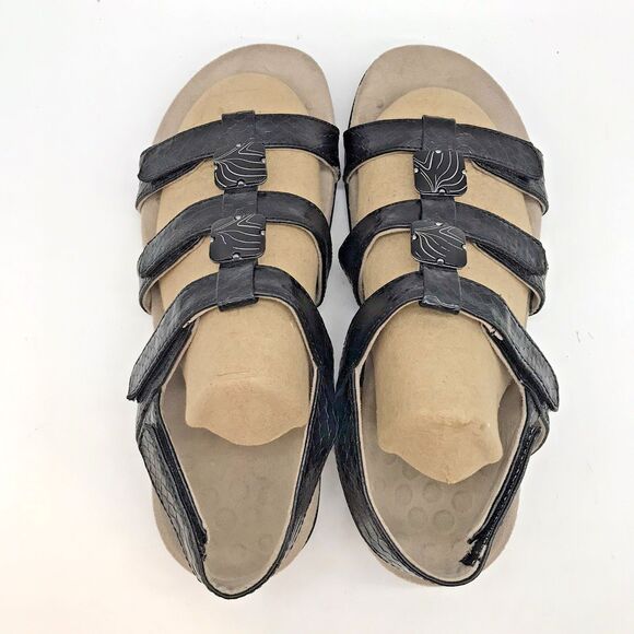 Vionic Amber Strappy Sandal Women's 7 Black Floral Faux Snakeskin Hook & Loop - Picture 6 of 13